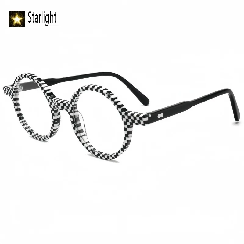 

2026 Black and White Circular Acetate Glasses Frame Men Reading Eyewear Women Myopia Prescription Custom Logo Eyeglasses 142mm