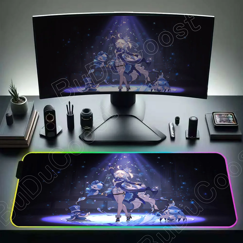 Podkładka pod mysz RGB Genshin Impact Furina Anime Podkładka Biurowa PC Kawaii Akcesoria Gamingowe Laptop Gaming Nod-Krai Flins Mata Pod Mysz Dywanik