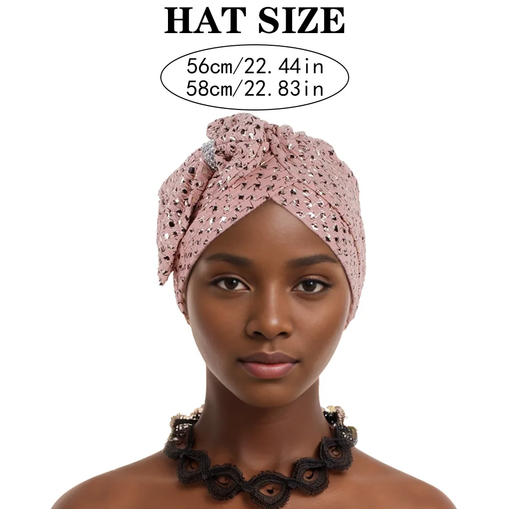 Shinning Print Bowknot Turban Cap per donna Fashion African Headtie Nigeria Wedding turbanti Hat musulmano Headwrap Bonnet Hijab