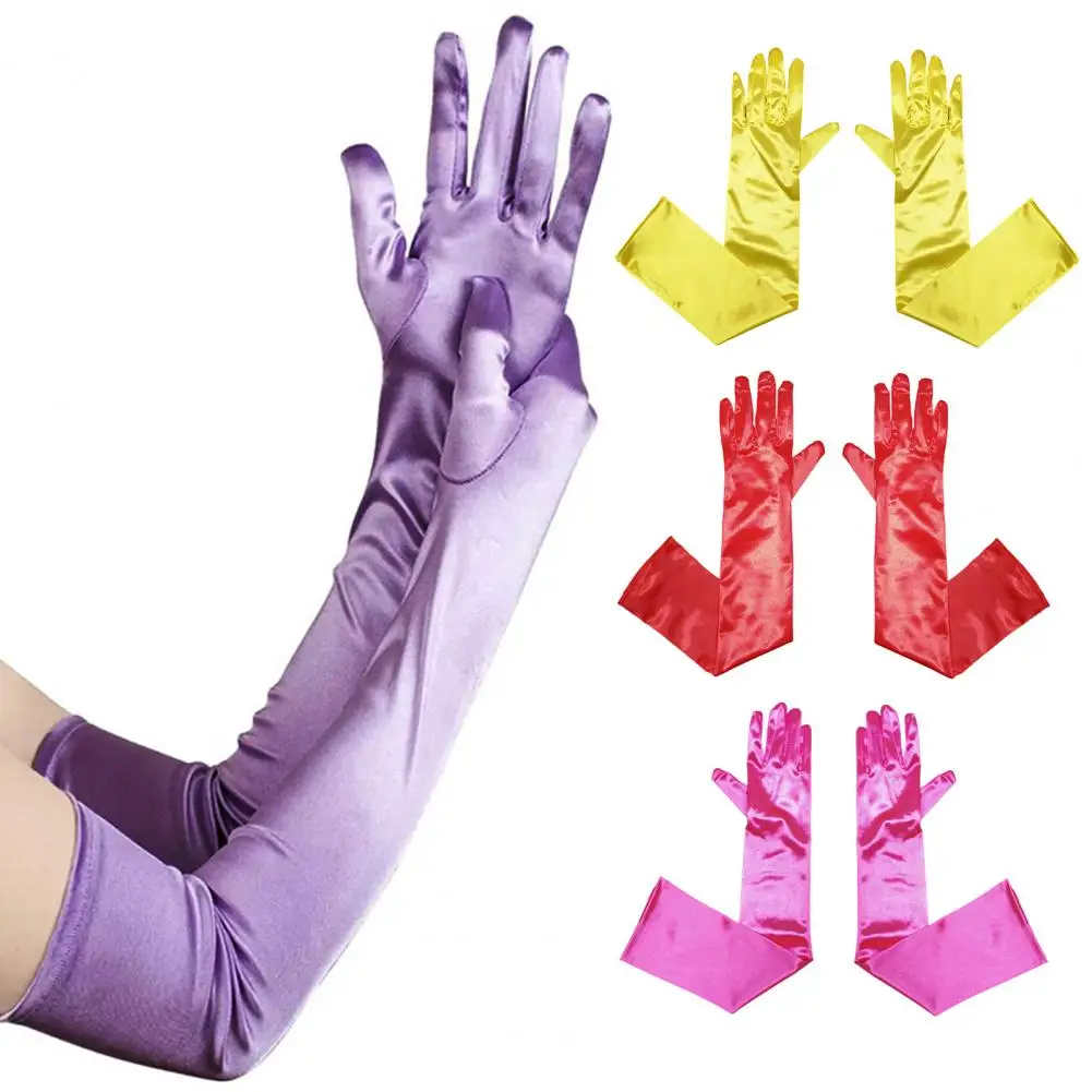 

1 Pair Smooth Satin Long Gloves Silky Material Fancy Dress Gloves Wedding Dress Photography Accessories
