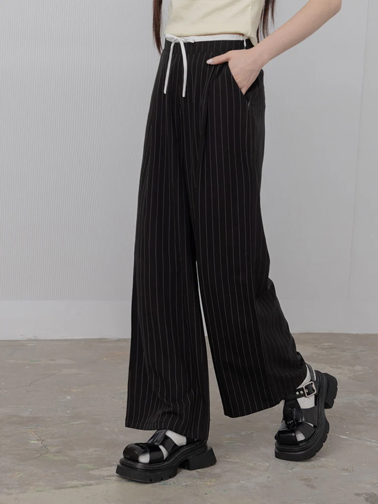 

Queenop Spring Summer New Straight Pattern Belted Color Blo Waist Head Suit Pants Women's Faion Ele Long Trousers