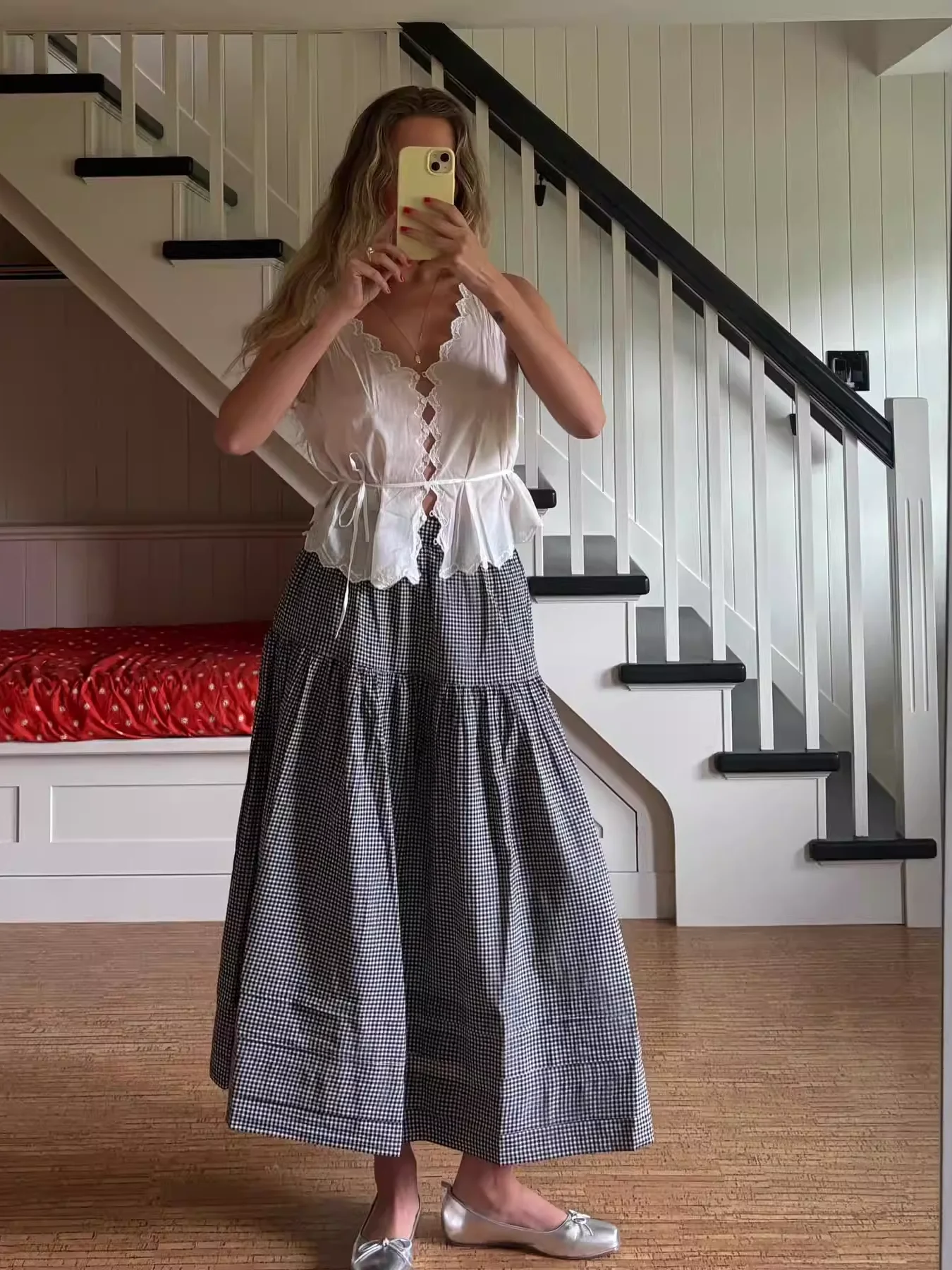 

2 Colors Female Midi Skirt Spring Summer Plaid or Striped Elastic Waist A-Line Fashion Ladies Jupe