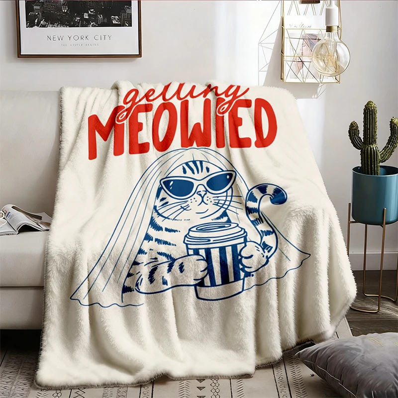 Getting Meowied Flannel Blanket, Funny Cat Bride Flannel Blanket, Cat Wedding Flannel Blanket