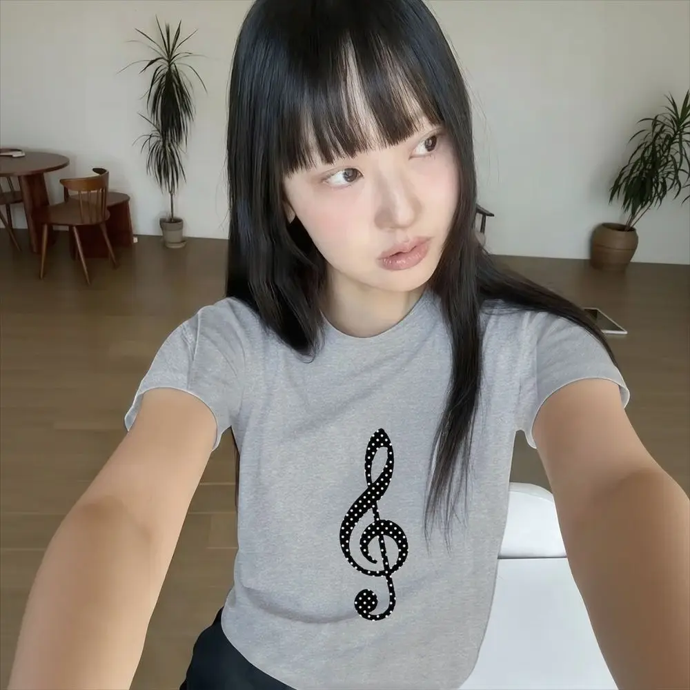 Punk Gothic Harajuku Treble Clef Polka Dot Print T Shirt Women Music Print Aesthetic Emo Girl Fashion Sexy Streetwear Y2k Tees