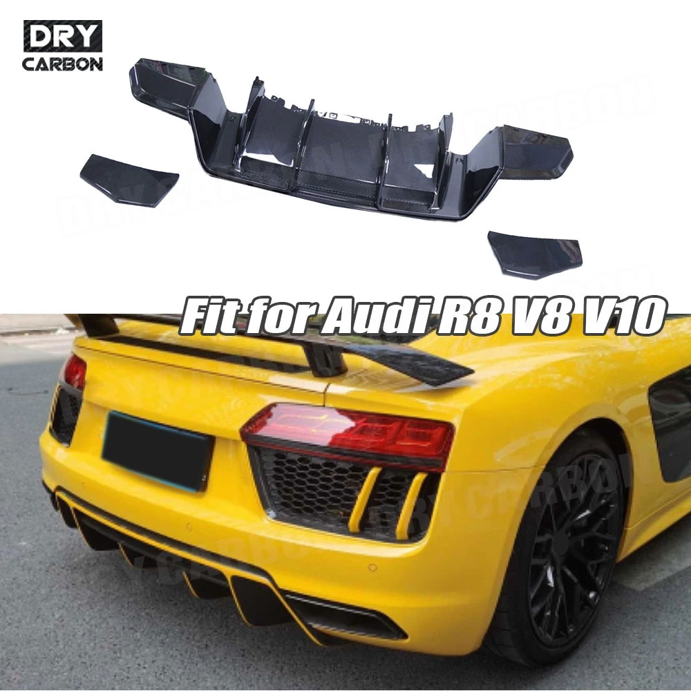 

Car Accessories P Style Carbon Fiber Rear Bumper Diffuser Spoiler Splitters for Audi R8 V8 V10 2017-2020 FRP Black Body Kits