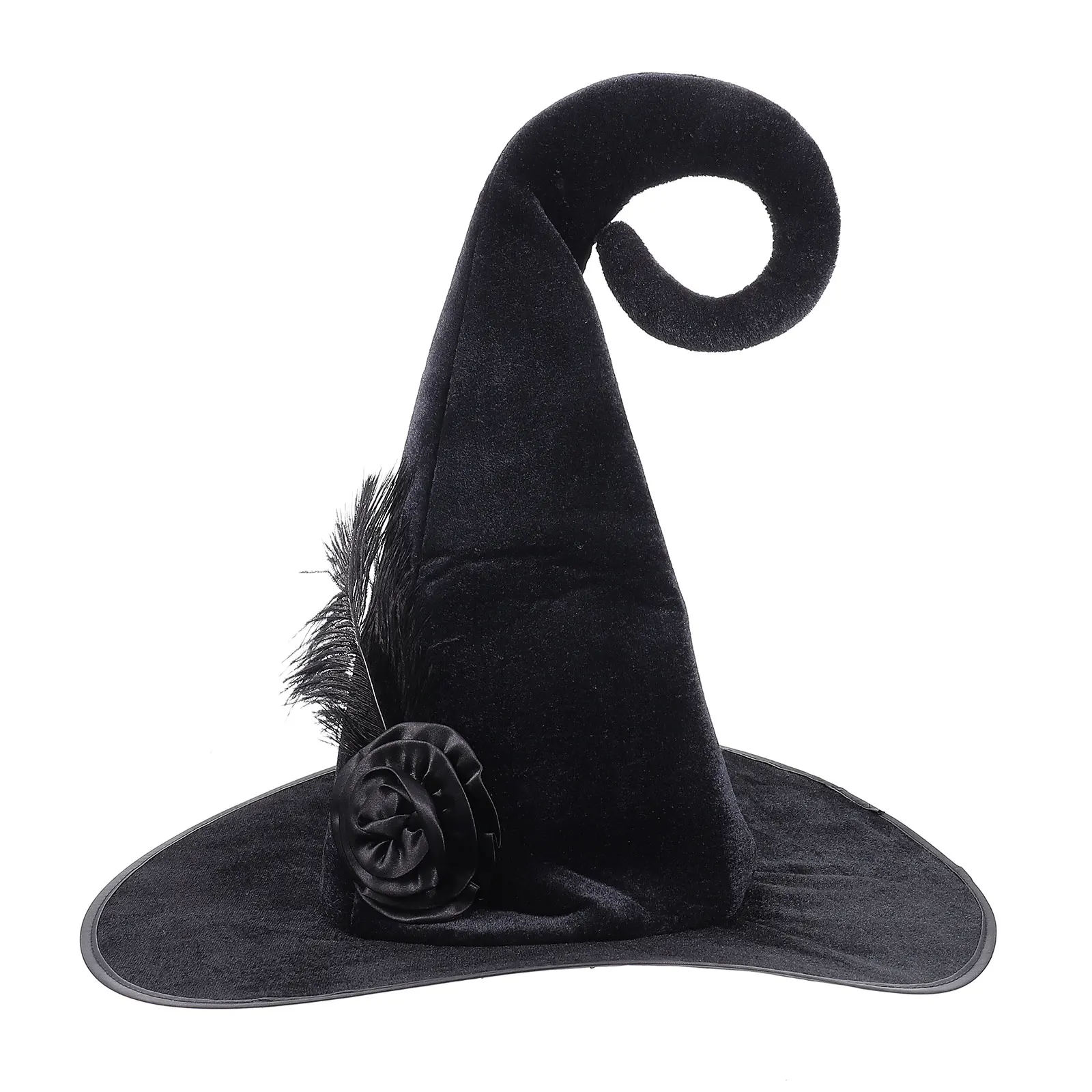 

Black Flannel Witch Hat Curved Horns Rose Halloween Costume Party Accessories Masquerade Wizard Hat cosplay Headwear