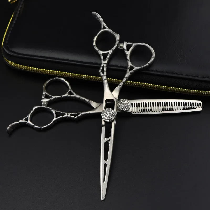 6.0-inch silver hollow-handle CNC precision hair scissors, hair clippers, cutting scissors, thinning scissors