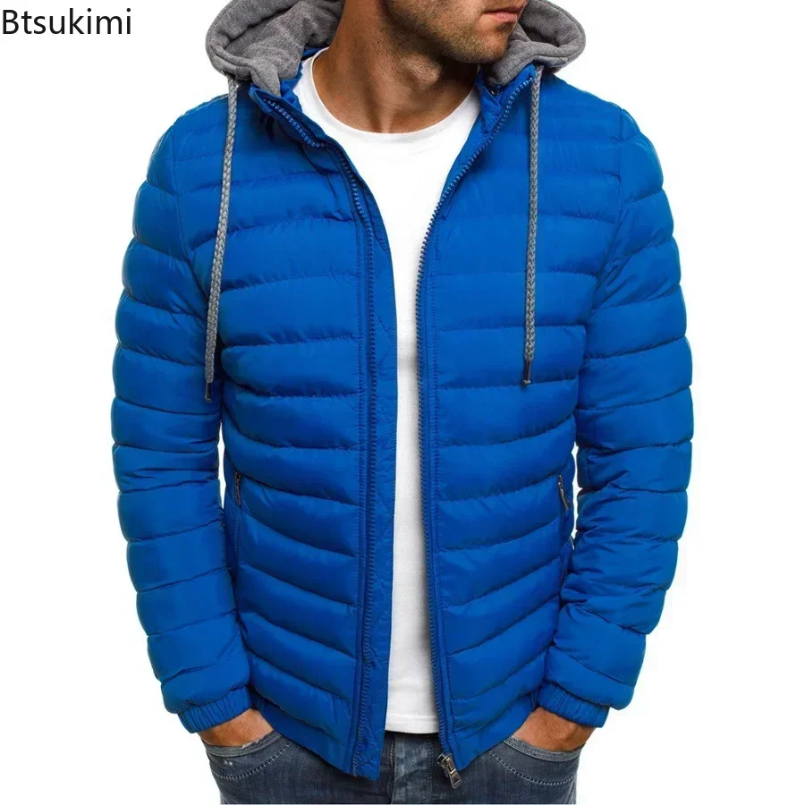 Jaket Mantel Katun Bertudung Solid Parka Pria Musim Gugur Musim Dingin Baru Pakaian Hangat Kasual Mantel Pria Jaket Puffer Pria