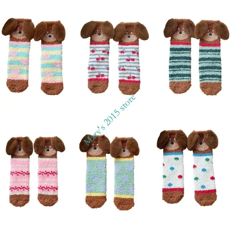 e15f الكرتون الكلب الحرارية الأذن الجوارب الشبهة الفخامة أفخم نوم داخلي دافئ ارتداء الطقس البارد الراحة للنساء