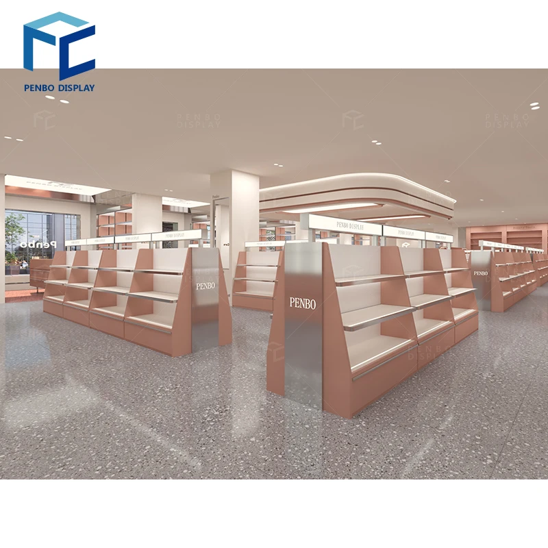 custom.Makeup Cosmetics Shop Decoration Interior Design Furniture Cosmetic Display Shelf Wooden Showcase Shelf