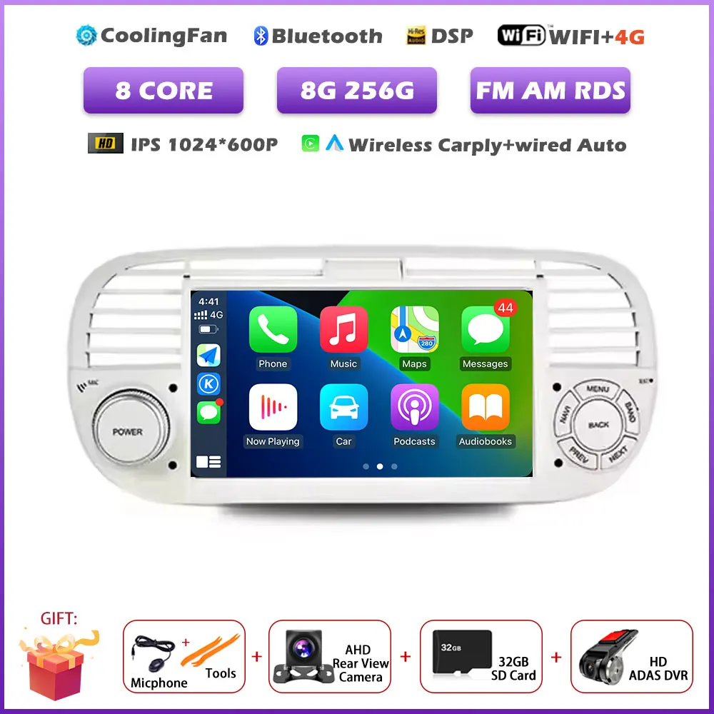 7 inch Android 16 Auto voor FIAT 500 2007-2015 GPS Navigatie Draadloze Carplay Auto Multimedia Videospeler Stereo Autoradio tools BT
