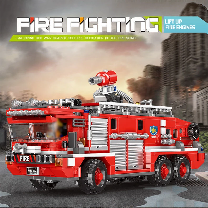 City Technical Ladder Firetruck Fire Truck Building Blocks Police Set Bricks Moc Water Tank Firemen Car Bricks Toys For Kids