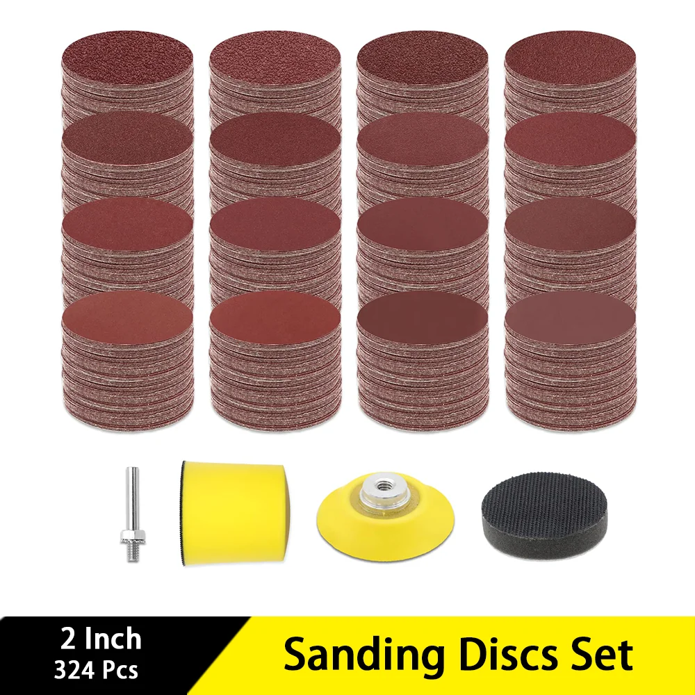 

2 Inch Sanding Discs Set 324 PCS Hook and Loop Sandpaper Assorted 40-2000 Grit for Grinding and Polishing Metal Rubber Leather