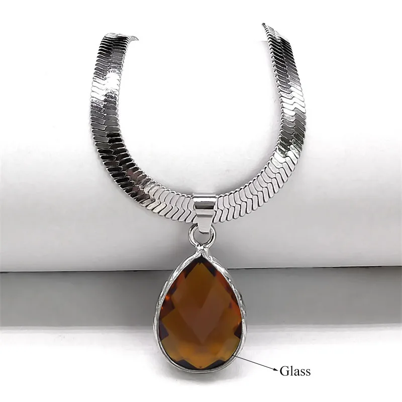 Gothic Wasser Tropfen Schwarz Obsidian Halskette Frauen Edelstahl Schlüsselbein Schlange Kette Choker Naturstein Halsketten Kpop Schmuck – Detail 8