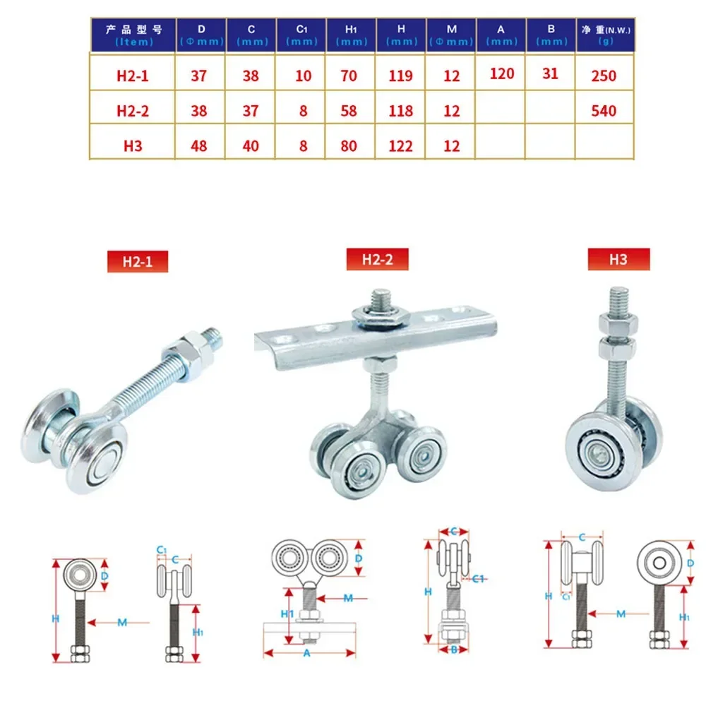 Heavy Duty Sliding Door Roller Track Wheel Trolley Hanger for Steel Rail Industrial Door Hanging Rail Channel Wheel Accessories