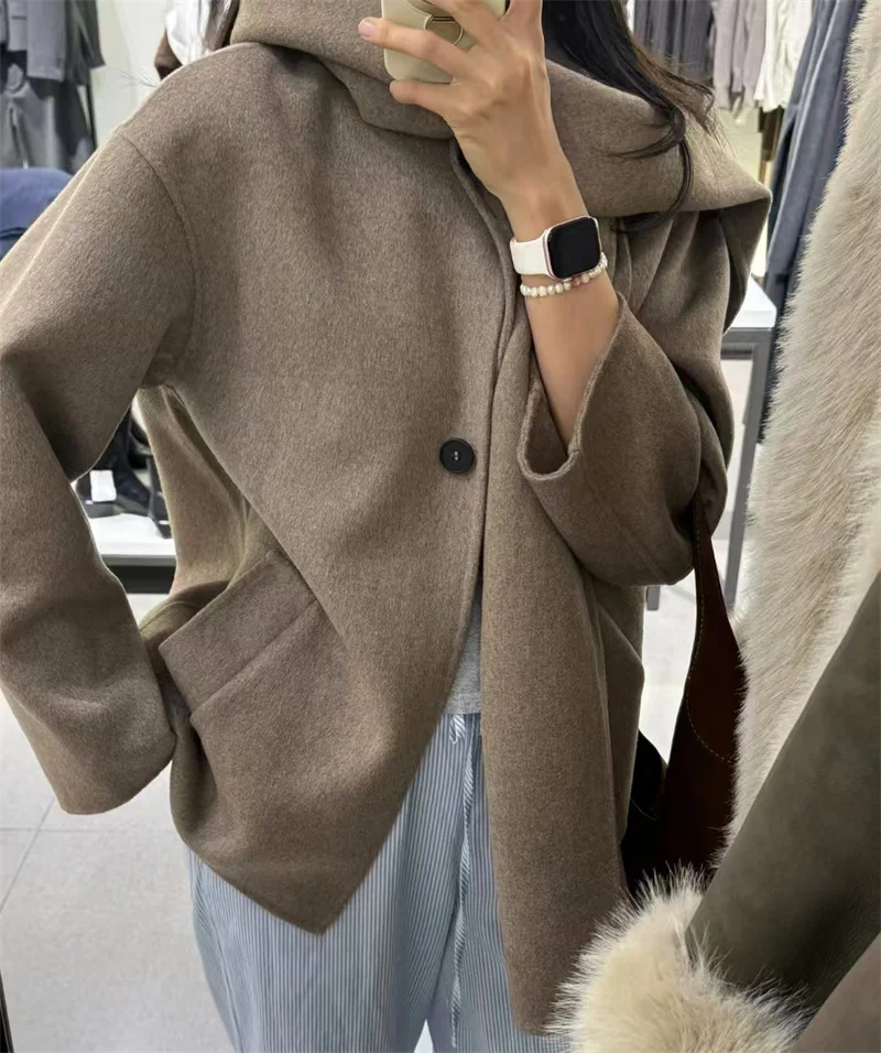 الخريف الشتاء المرأة وشاح غير رسمي طوق معاطف موضة جيوب واحدة الصدر ملابس خارجية فضفاضة التنقل سترة الشارع #6