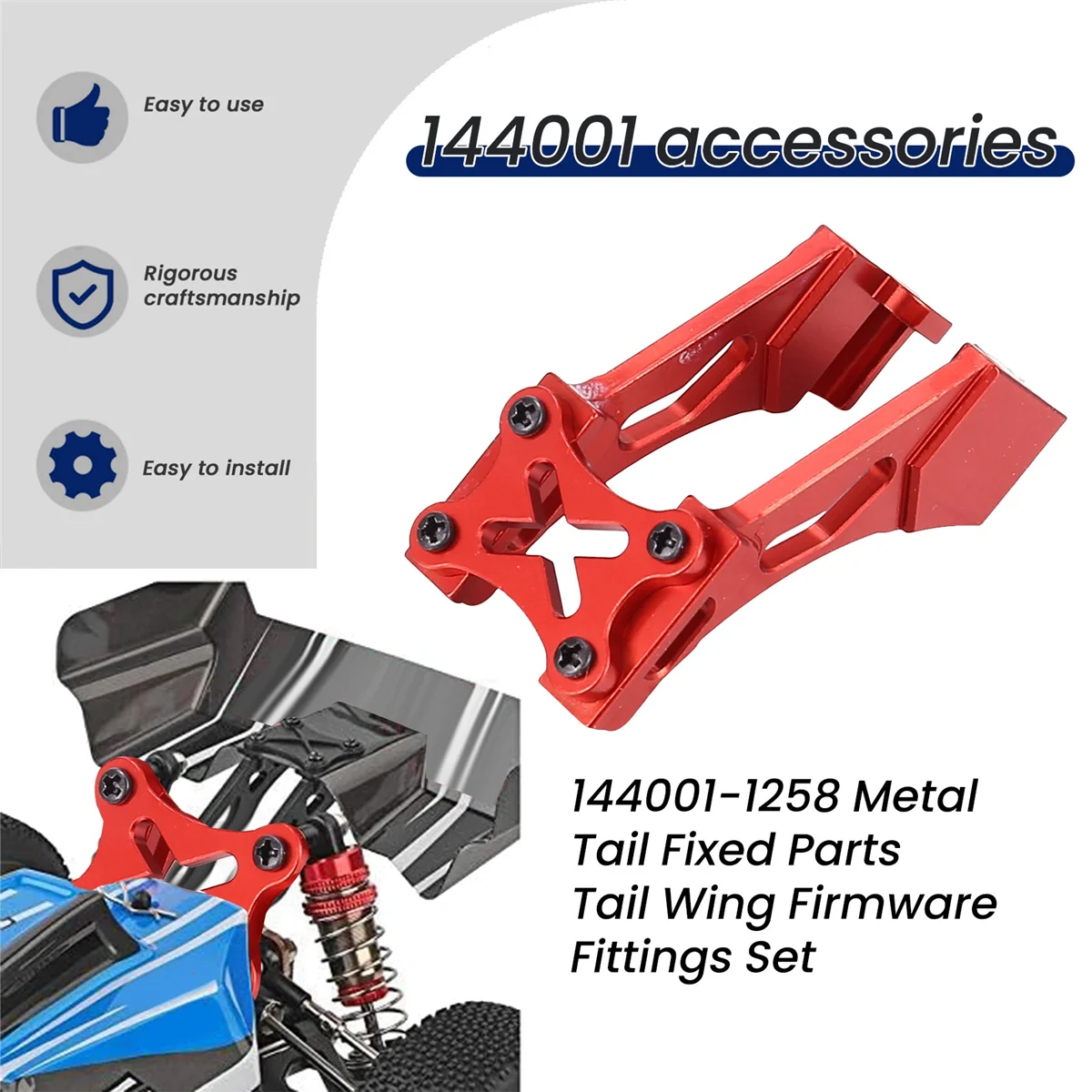 144001 -1258 peças fixas de cauda de metal conjunto de acessórios de firmware de asa traseira para Wltoys 144001   Peças de carro RC 1/14 4WD, vermelho