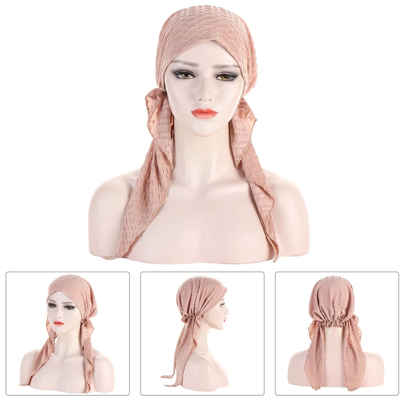 Elastic Solid Color Simple Wrap Head Scarf Hats Muslim Turban Bonnet For Women Inner Hijab Hat Fashion Female Turbantes Caps