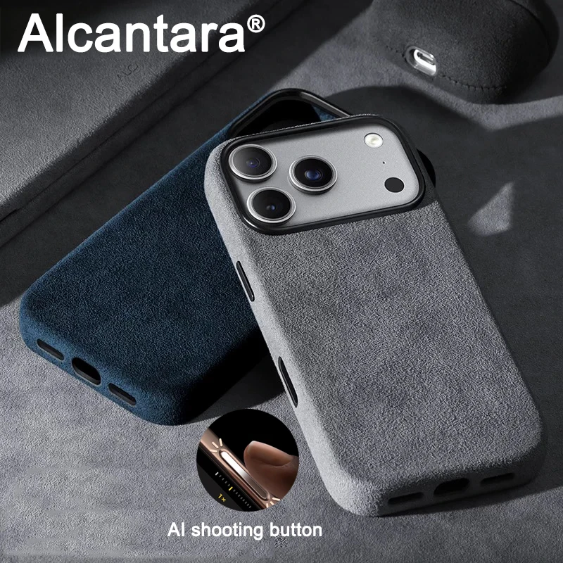 

Чехол из 100% алькантары для iPhone 17 Pro Max, роскошный чехол MagSafe с кнопкой съемки камеры, магнитные чехлы для iPhone 17 Pro Max