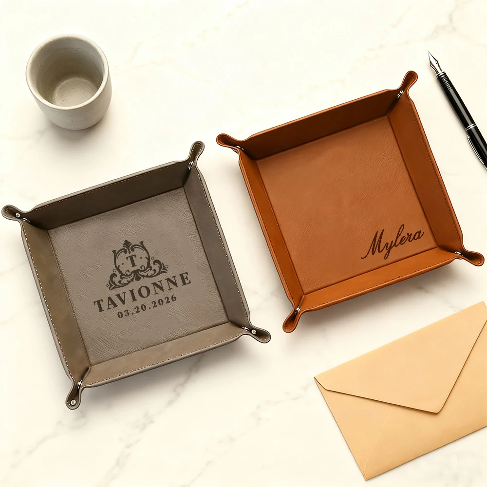 Plateau de rangement personnalisé | Plateau pour hommes gravé sur mesure | Cadeau de la fête des pères | Convient pour la maison | Fabriqué pour cuir synthétique polyuréthane