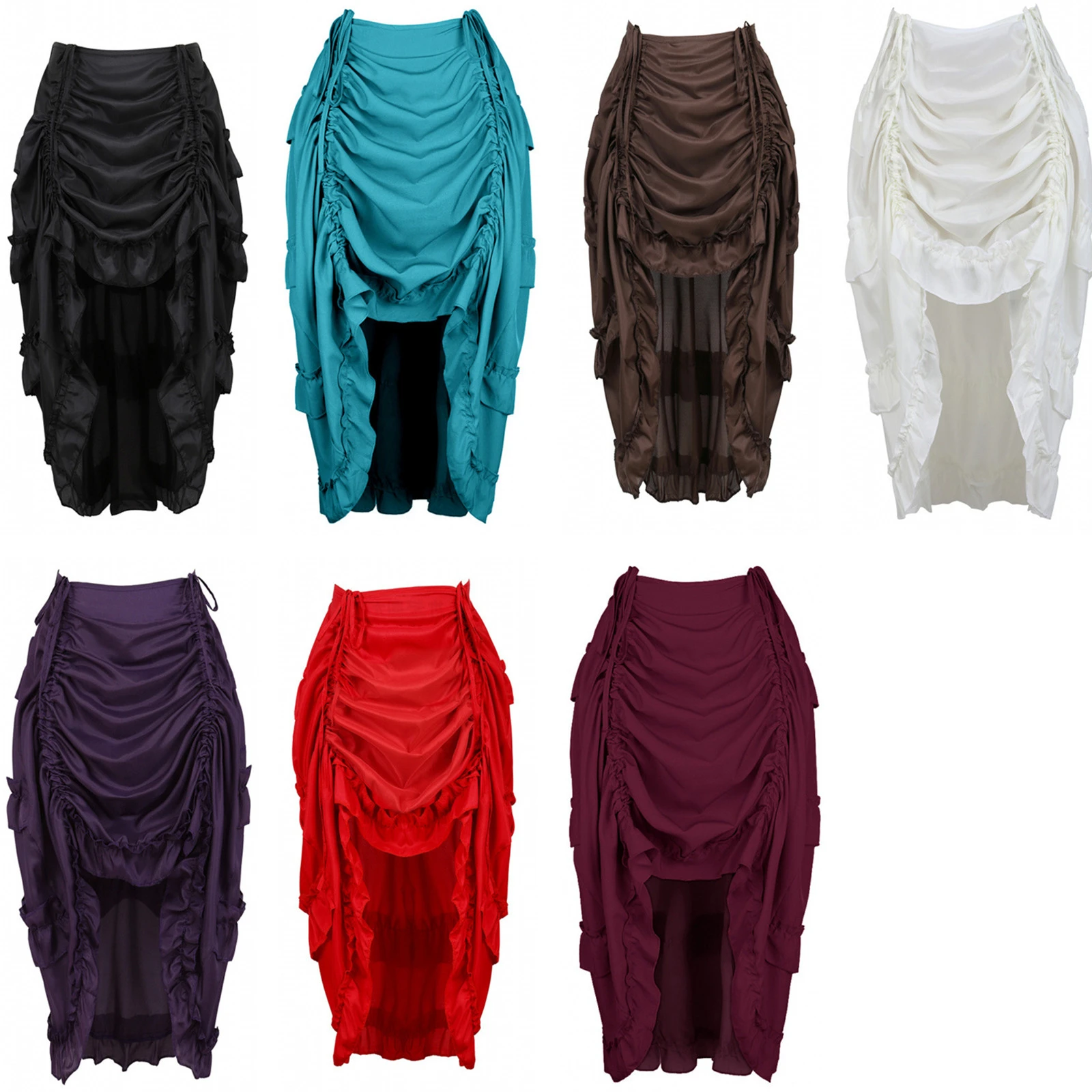 

Women Renaissance Pirate Ruffled Skirt Medieval Victorian Drawstring Skirt Gothic Steampunk Dance Skirt