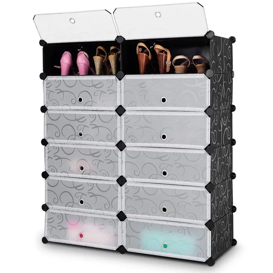 

Shoe Rack Organizer Cabinet, 24 Pairs Plastic Shoe Storage Cabinet Free Standing Shoe Rack, Stackable Modular Shoe Storage for E