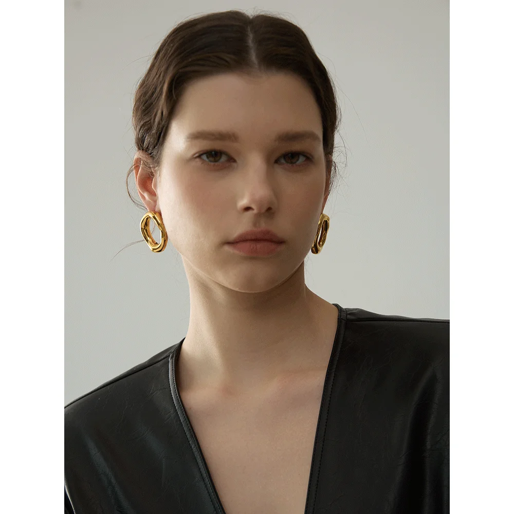 Yhpup Minimalist Geometry Hollow Cast Stainless Steel Waterproof Stud Earrings Fashion Trendy High Quality Jewelry Bijoux
