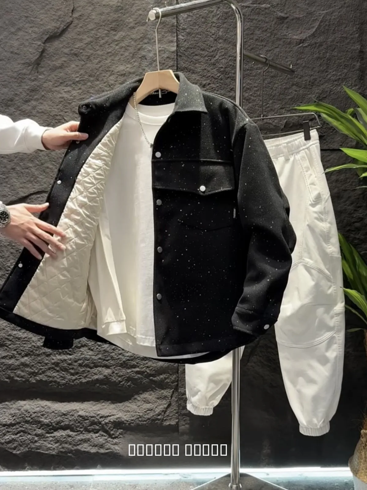 

Autumn Winter Men's Fashion Brand Tianxing Woolen Collar Jacket Cotton Casual Warmth Small Fragrance Style Outerwear