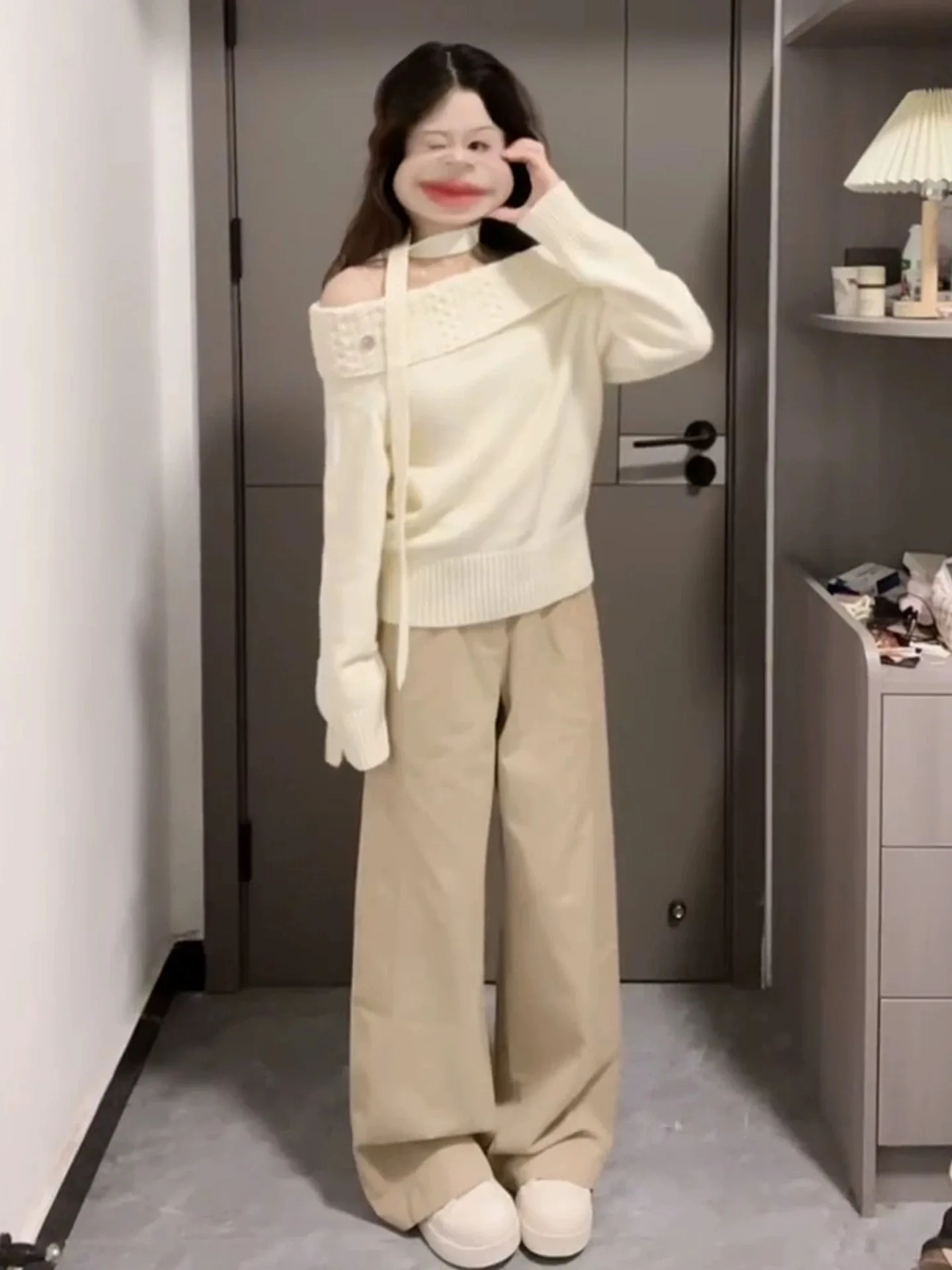 

Women's Soft Cozy Twist Knit Sweater One oulder Sle Sweet Gentle Small Size Autumn Winter Faion College Sle Top