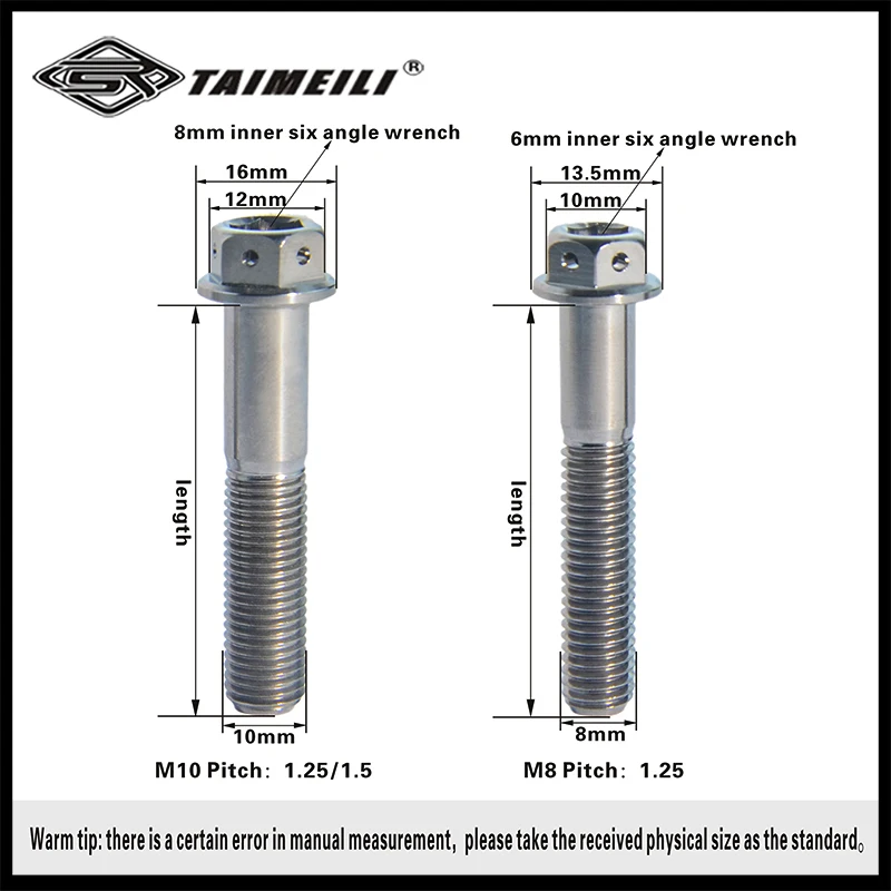 Perno de titanio GR5 cabeza de brida dentro y fuera de cabeza hexagonal M10x20mm-M10x90mm motocicleta perno reacondicionado reparación reemplazo scre