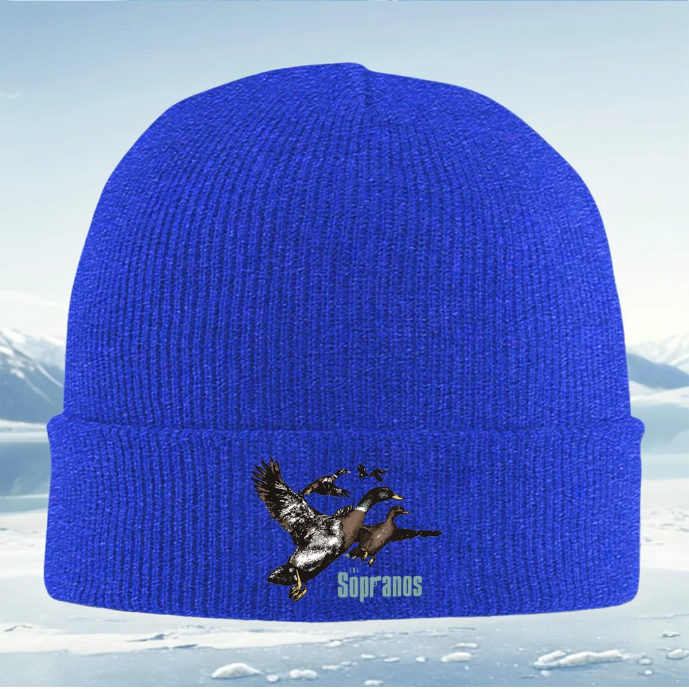 Flying ducks black background TV show logo Men Women Unisex Knitted Hat Beanie Pullover Cap Winter Thermal Warm Christmas Outdoo