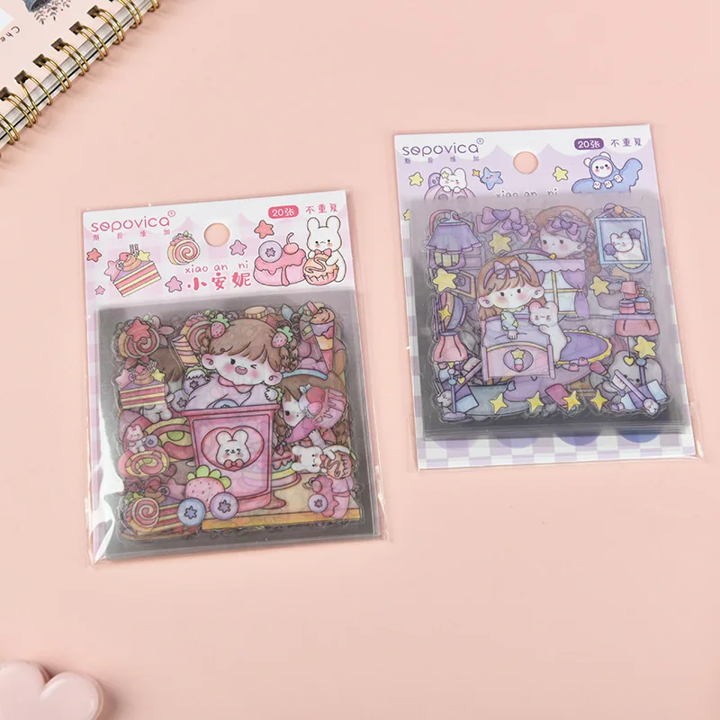 20Pcs Sticker Set Cartoon Meisje Huisdier Decoratieve Stickers Kawaii Stickers Custom Stickers