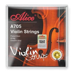 Alice A705 Violin Strings Set Plated Steel Coated Steel Core Al-Mg Chrome Alloy Winding 4 Strings for 4/4,3/4,1/2,1/4,1/8