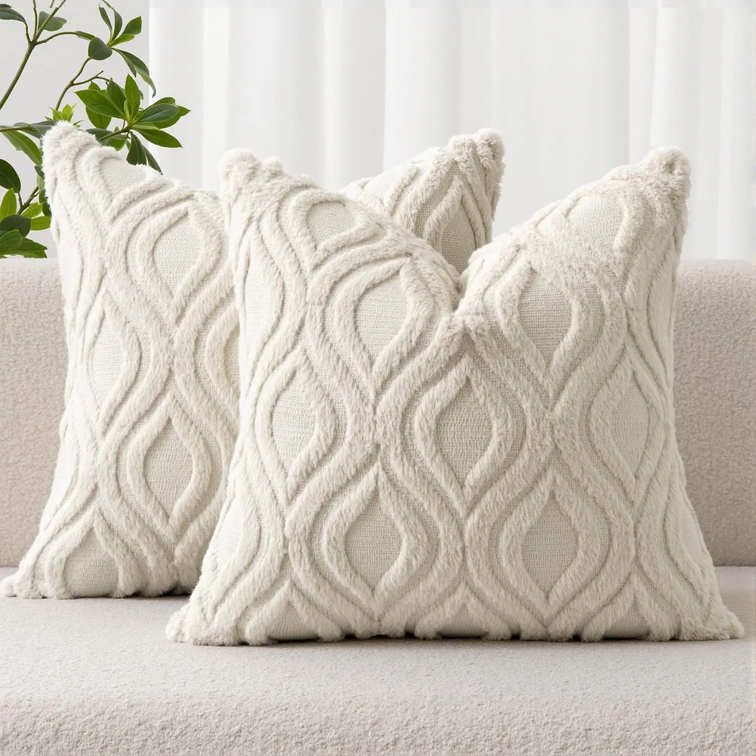 Beigefarbene Kissenbezüge, 45 x 45 cm, neutral, weich, Plüsch, Kunstwolle, solide Couchkissen, Boho-Kissenbezüge für Sofa, Wohnzimmer, Bett