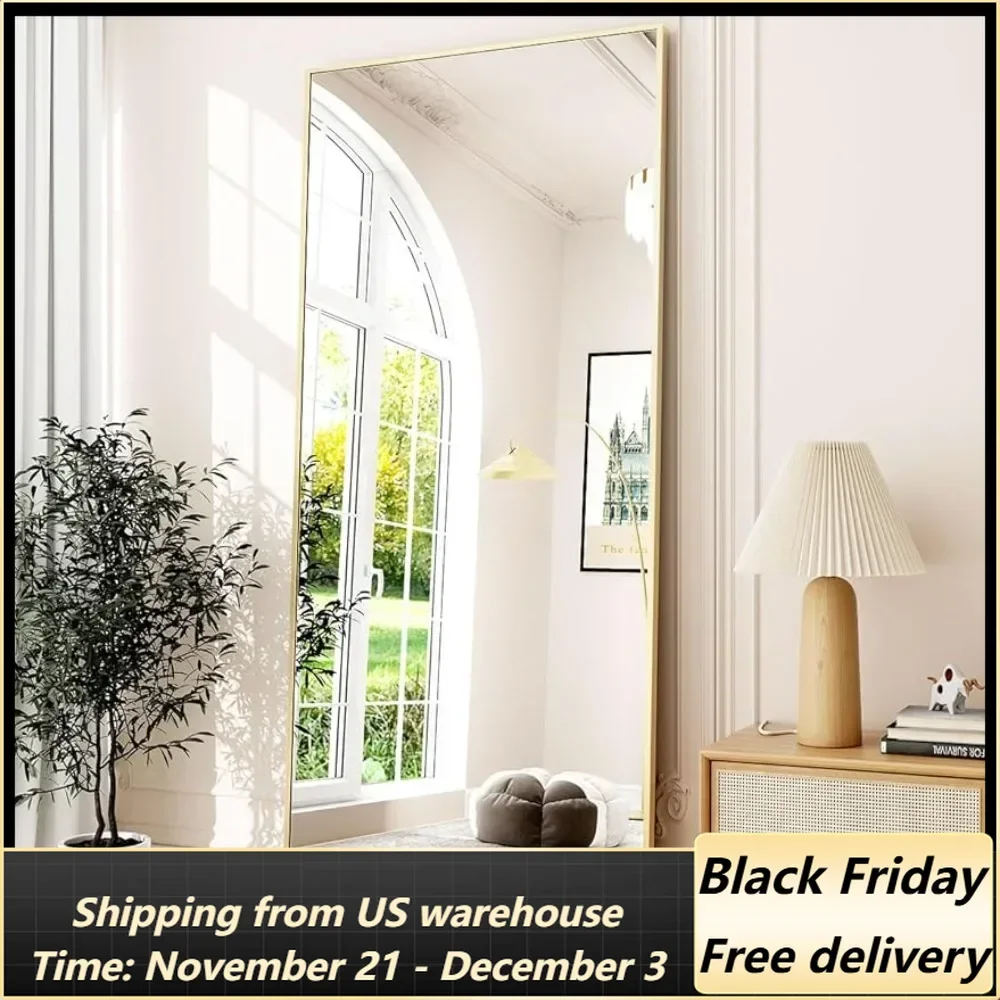 

Full Length Mirror Large Hanging or LeaningMirrors Rectangle Bedroom Floor Dressing Aluminum Alloy Thin Frame (Gold)