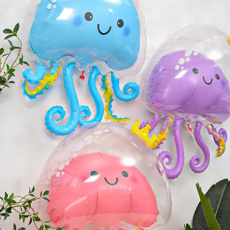 Cartoon Jellyfish Balloon Under The Sea Creatures Children Birthday Baloon Mermaid Girl Boy Birthday Balon Jellyfish Babyshower