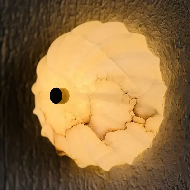 Modern Natural Marble Wall Lamp with Brass Accent for Bedroom & Hotel Decor Light Fixtures for Walls