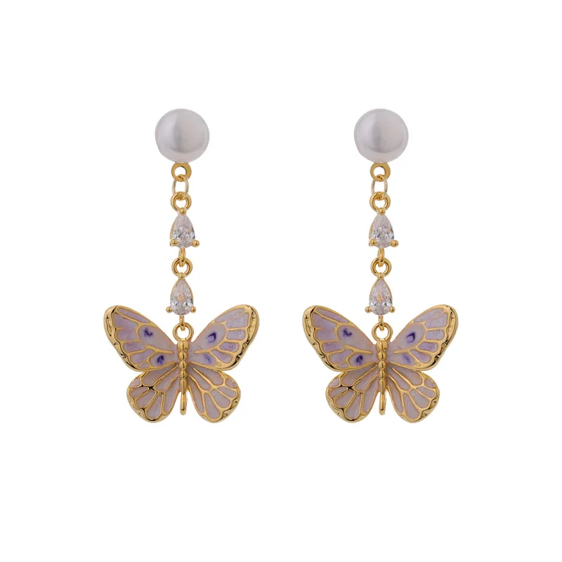 

Pearl earrings butterfly earrings freshwater pearl delicate earrings high-end women's
