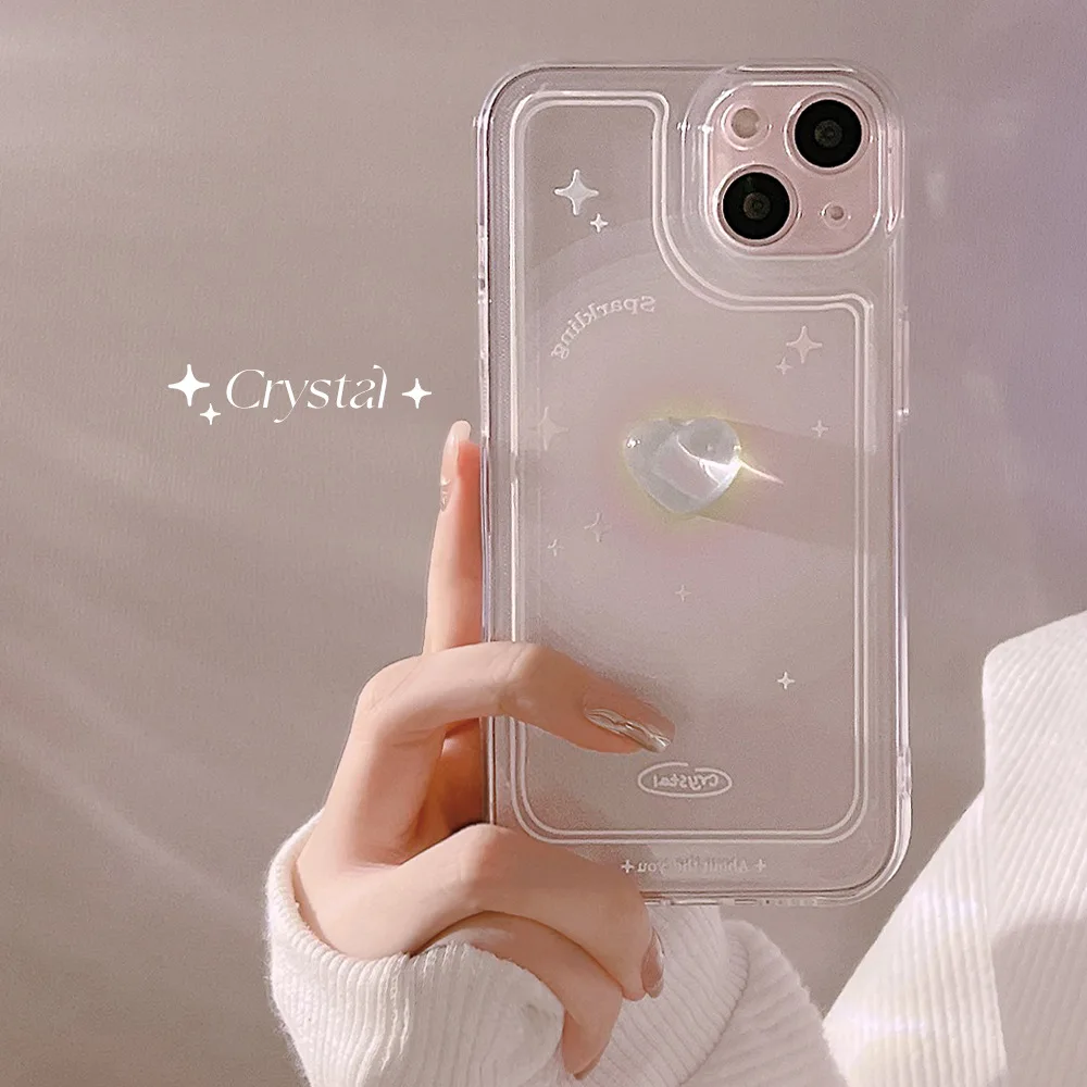 Crystal stars love wavy 3d heart silicone soft phone case for iphone 13 14 15 pro max 12 mini 11 xsmax x xr 8 7 plus back cover