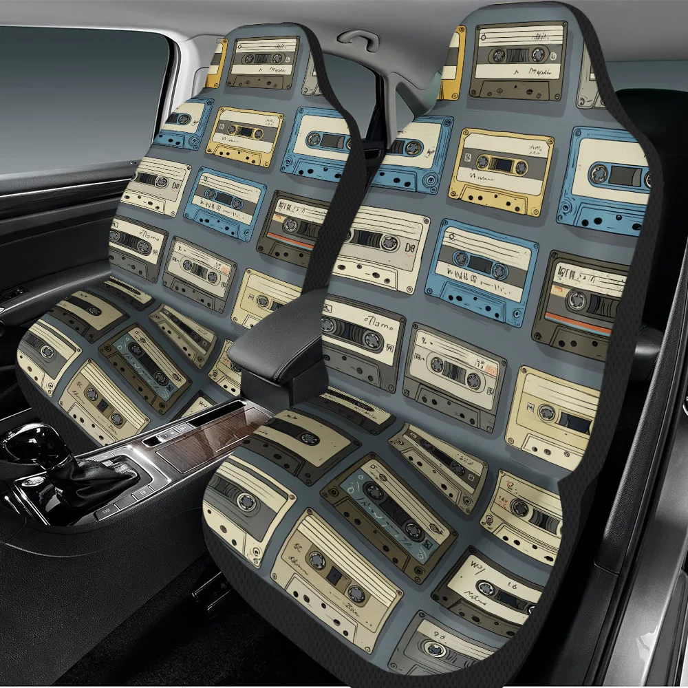 Set Of 2 Retro Cassette Tape Design Car Seat Covers – Fits Most Cars, Trucks, Vans, And Suvs | Sturdy Polyester Front Seat Shiel