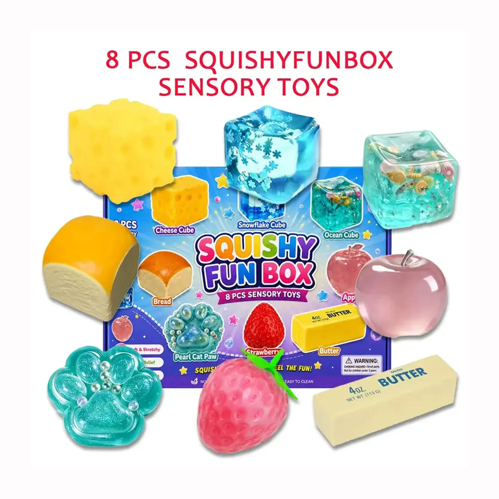 Zufällige Farbe 8 Stück/Box TPR Maltose-Gefülltes Squishy-Spielzeug, Langsam Aufsteigendes Stressabbau-Sensorik-Fidget-Dekompressions-Überraschungsbox-Geschenk