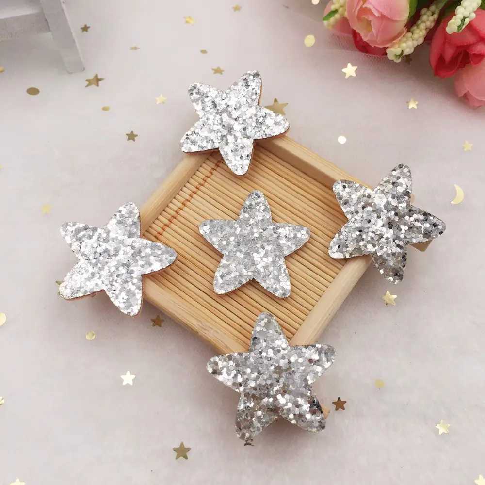 20pcs Glitter Star Leather Padded Patches Appliques for Children\'s Headwear DIY Wedding Accessories Craft Supplies E13