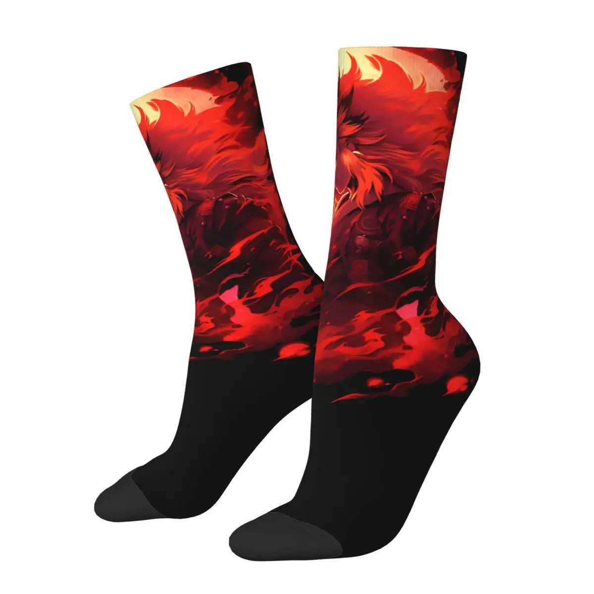 Cool Flame Demon Slayers Sports Socks Japanese Anime Nezuko Polyester Middle Tube Socks for Women Men Sweat Absorbing