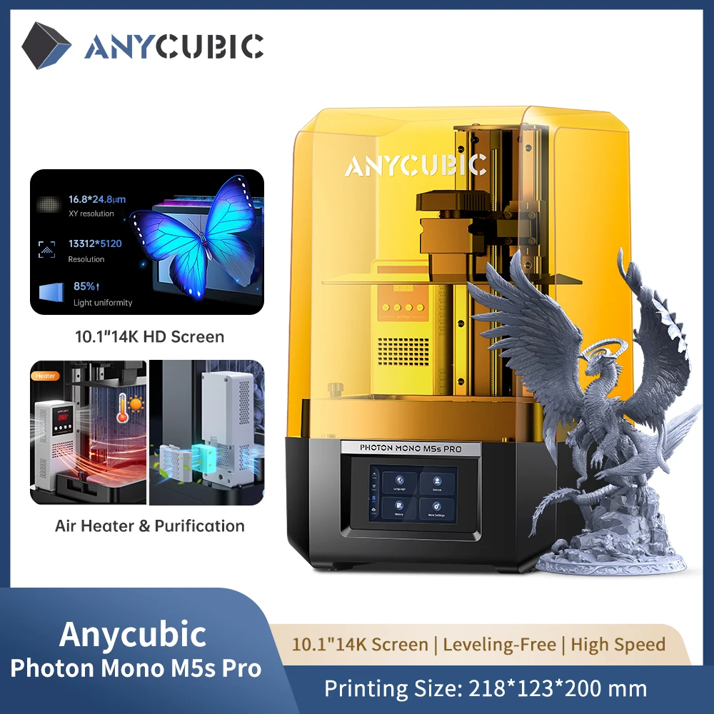 ANYCUBIC Photon Mono M5s Pro 10.1'' 14K High Speed SLA LCD Resin 3D Printer Leveling Free 150mm/h Printing Size 218*123*200mm