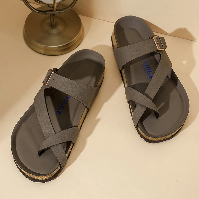 

Mens Women's Pu Leather Clogs Slip-on Cork Flip Flops Open Toed Sandals Soft Health Footbed Slides Outdoor Beach Flip Flops