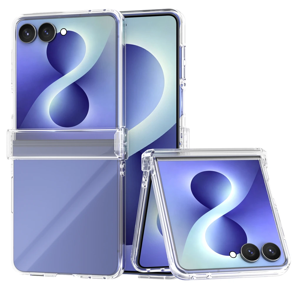 Clear Phone Case for Samsung Galaxy Z Flip 8 7 6 ZFlip5 Shockproof 3-in-1 Folding Transparent Hard Ultra Thin Protective Cover