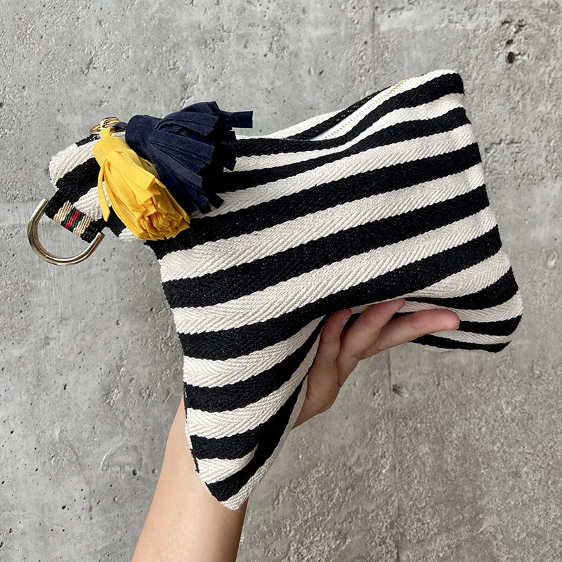 Cosmetic Bag Women Striped Makeup Case Organizer Korean Tassel Cosmetic Pouch Necesserie Travel Toiletry Bag Canvas Beauty Case