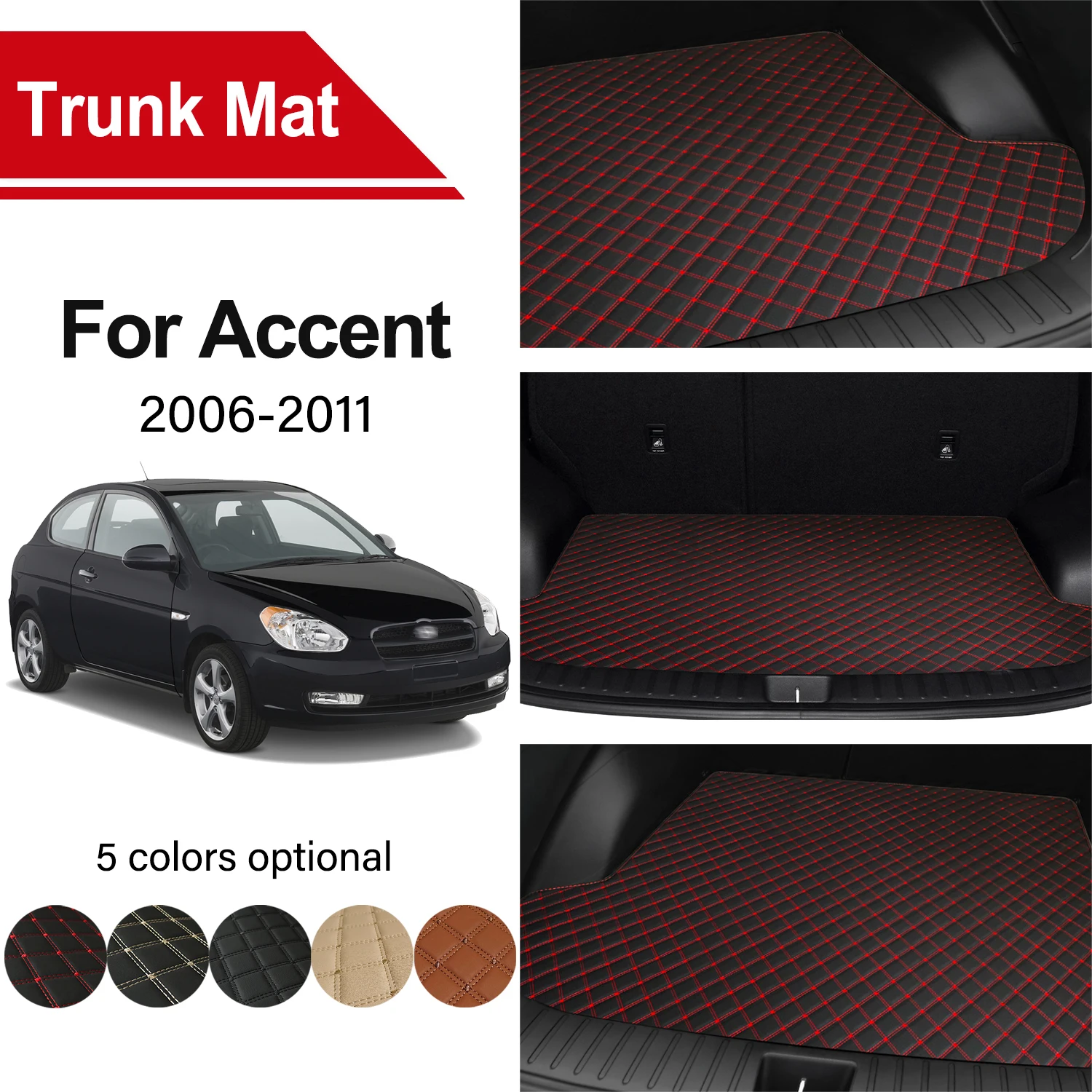 

Car Trunk Mat For Hyundai Accent 2006 - 2011 Embroidered Leather Waterproof Durable Mat Car Interior Accessories