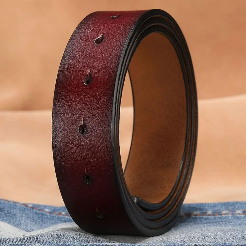 Cowhide Luxury Brand Designer Replacement Genuine Leather Belt Classic Waistband 3.3/3.8cm with Hole No Buckle Girdle