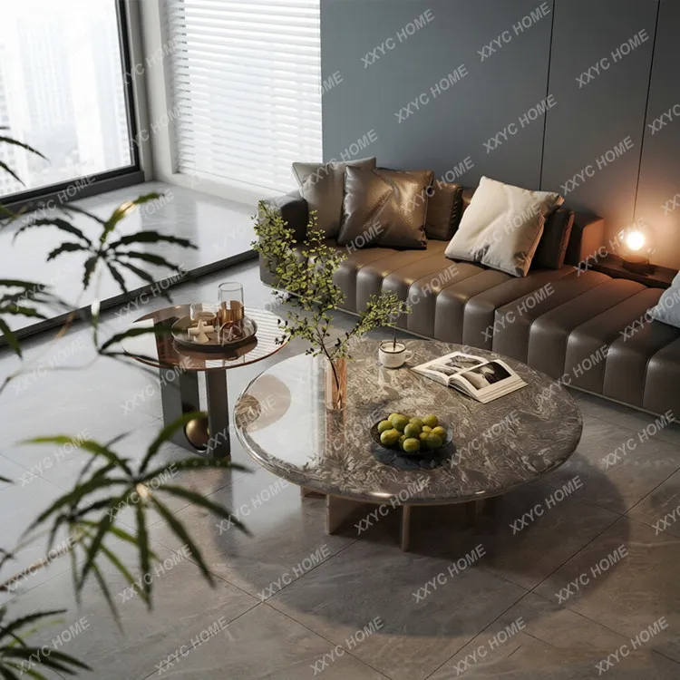 Light luxury hotel reception area marble round coffee table model room B & B hall sales office living room coffee table